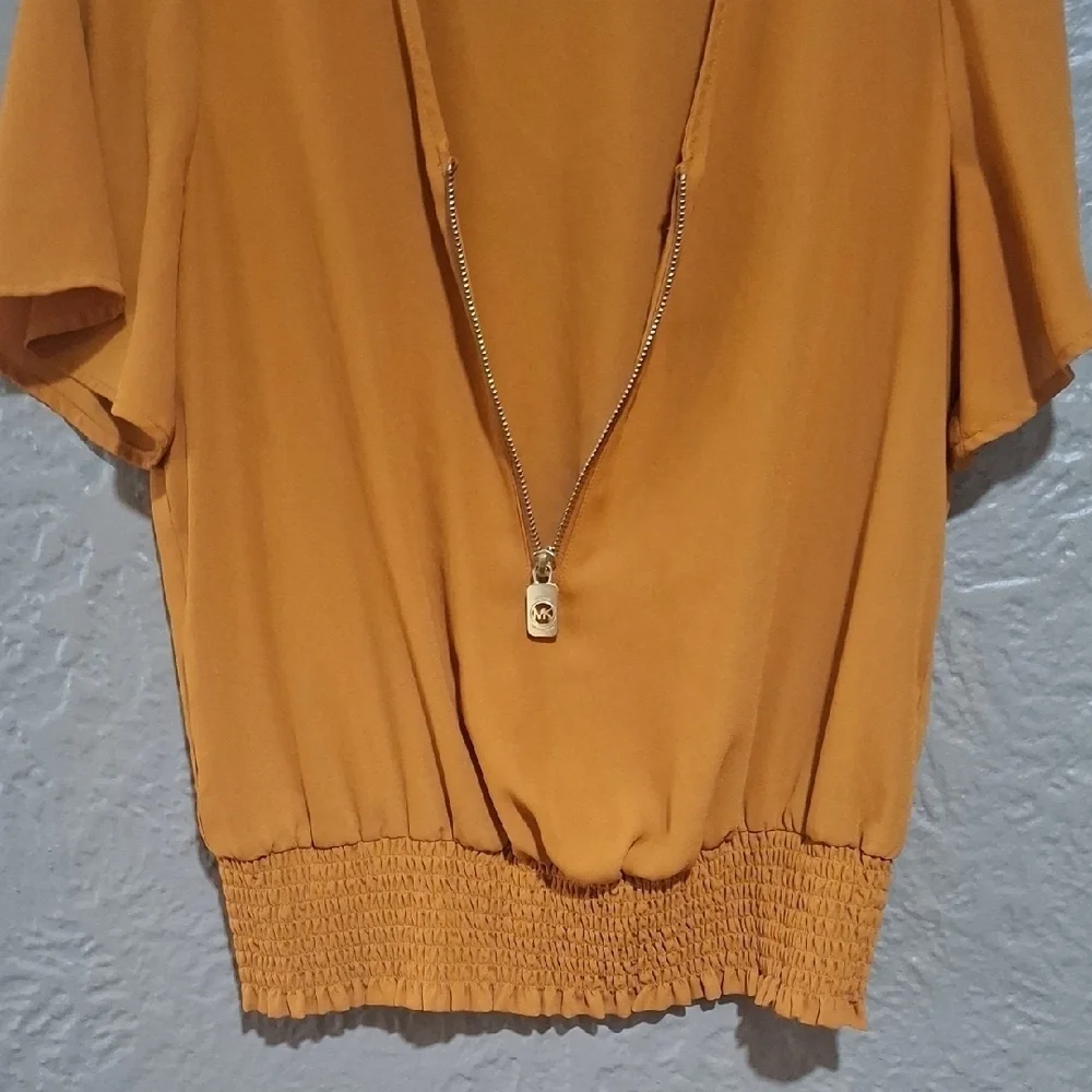 Michael Kors Mustard V-Neck Blouse with Zipper Size S